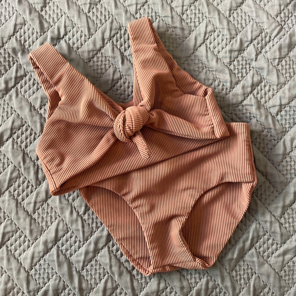 Toddler Girl Mauve Ribbed Two Piece Swimsuit